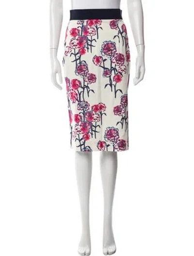 Pre-owned Tanya Taylor Floral Print Midi Length Skirt In White