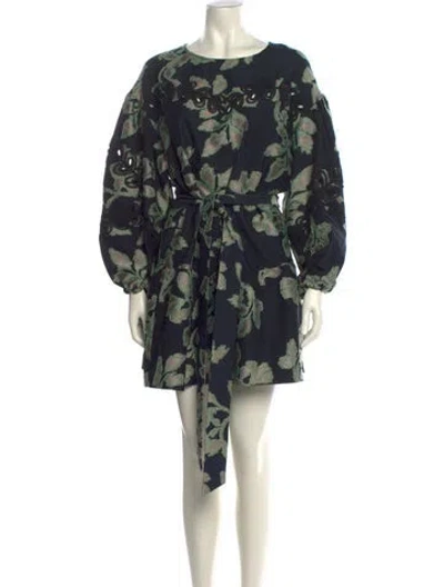 Pre-owned Tanya Taylor Floral Print Mini Dress In Blue