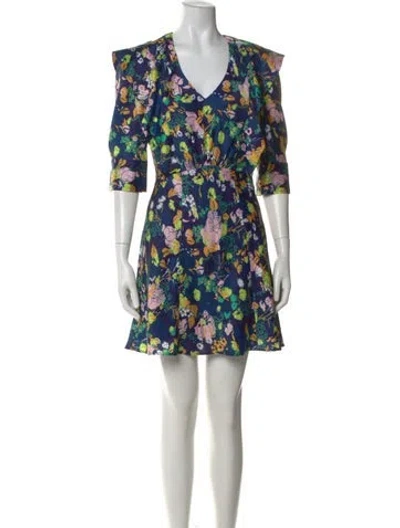 Pre-owned Tanya Taylor Floral Print Mini Dress In Blue