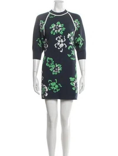 Pre-owned Tanya Taylor Floral Print Mini Dress In Blue