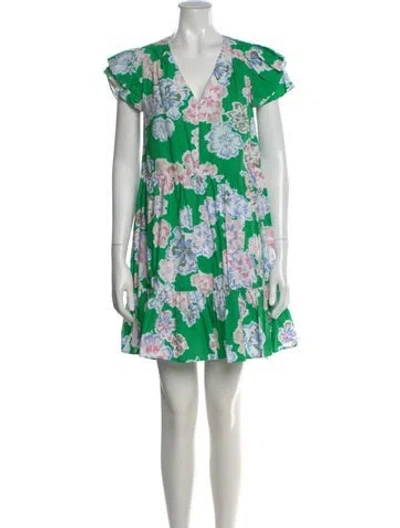 Pre-owned Tanya Taylor Floral Print Mini Dress In Green