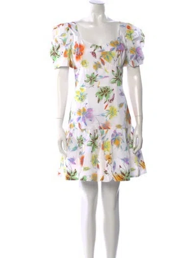 Pre-owned Tanya Taylor Floral Print Mini Dress W/ Tags In White