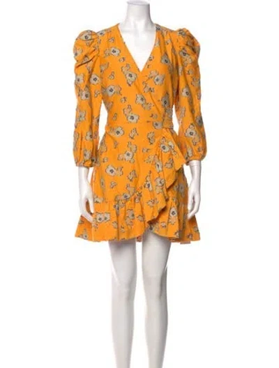 Pre-owned Tanya Taylor Floral Print Mini Dress W/ Tags In Yellow