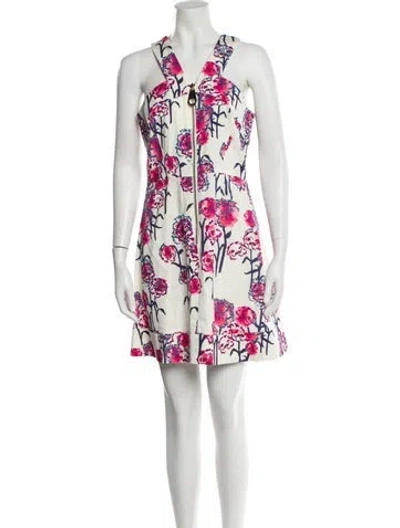 Pre-owned Tanya Taylor Floral Print Mini Dress In White
