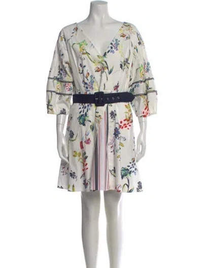 Pre-owned Tanya Taylor Floral Print Mini Dress In White