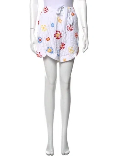 Pre-owned Tanya Taylor Floral Print Mini Shorts In White