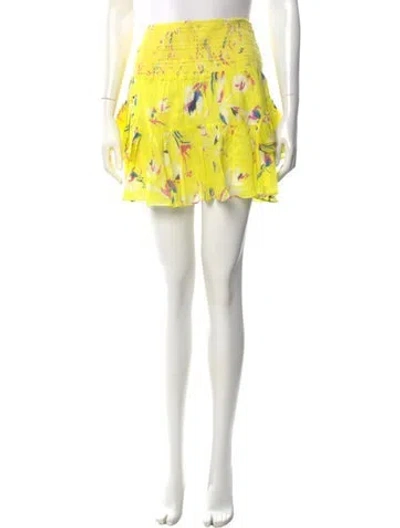 Pre-owned Tanya Taylor Floral Print Mini Skirt In Yellow