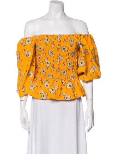 Pre-owned Tanya Taylor Floral Print Off-the-shoulder Crop Top In Multi