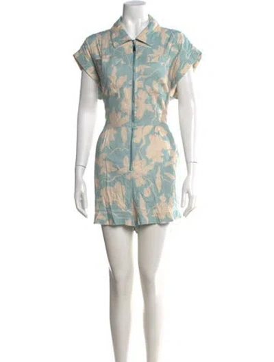 Pre-owned Tanya Taylor Floral Print Romper In Blue