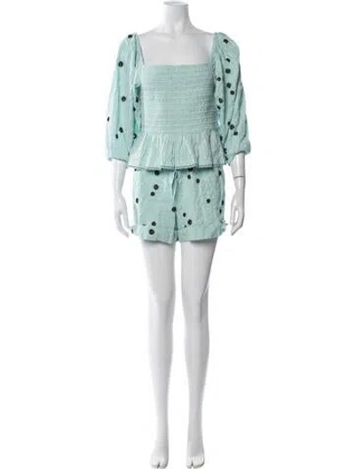Pre-owned Tanya Taylor Floral Print Ruffle Embellishment Skirt Set W/ Tags In Green