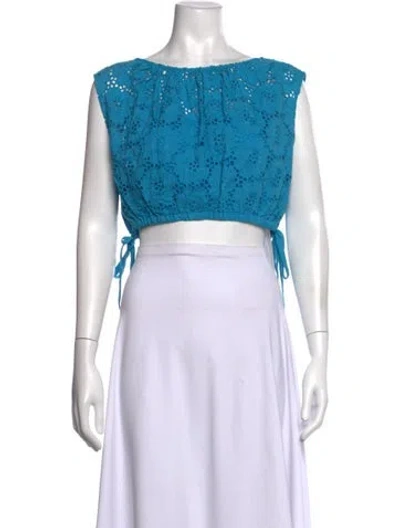Pre-owned Tanya Taylor Floral Print Scoop Neck Crop Top W/ Tags In White