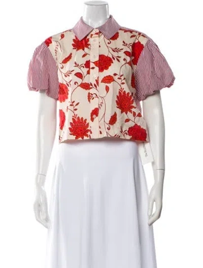 Pre-owned Tanya Taylor Floral Print Short Sleeve Button-up Top In Multi