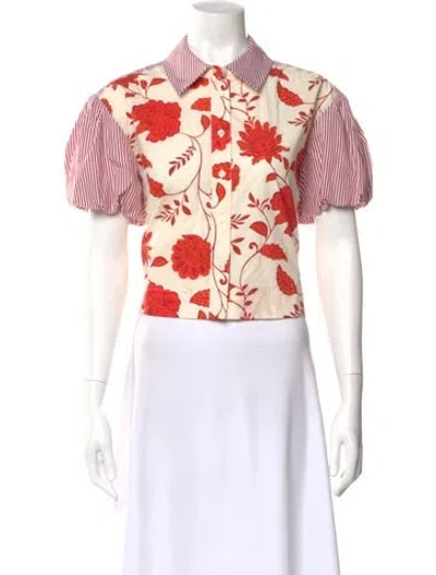 Pre-owned Tanya Taylor Floral Print Short Sleeve Button-up Top In Multi