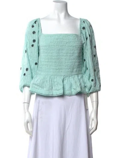 Pre-owned Tanya Taylor Floral Print Square Neckline Top In Blue