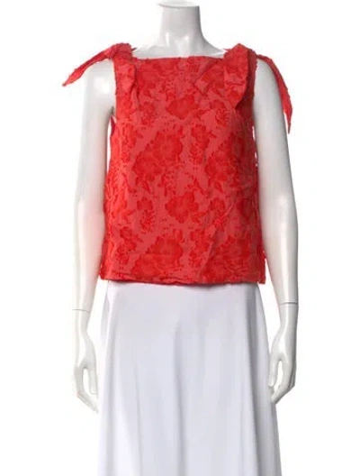 Pre-owned Tanya Taylor Floral Print Square Neckline Top In Orange