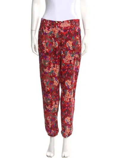 Pre-owned Tanya Taylor Floral Print Straight Leg Pants In Red