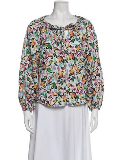 Pre-owned Tanya Taylor Floral Print Tie Neck Blouse In Purple