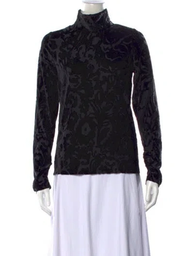 Pre-owned Tanya Taylor Floral Print Turtleneck Sweater In Black