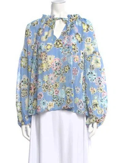 Pre-owned Tanya Taylor Floral Print V-neck Blouse In Blue