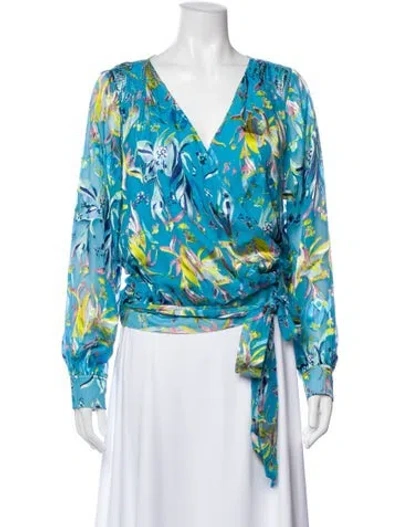 Pre-owned Tanya Taylor Floral Print V-neck Blouse In Blue