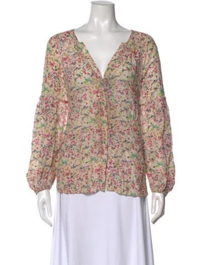 Pre-owned Tanya Taylor Floral Print V-neck Blouse In Neutral
