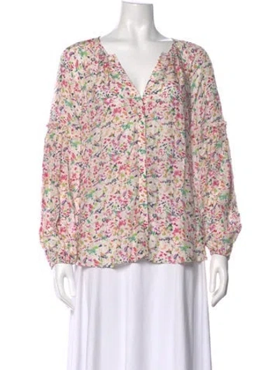 Pre-owned Tanya Taylor Floral Print V-neck Blouse In Pink