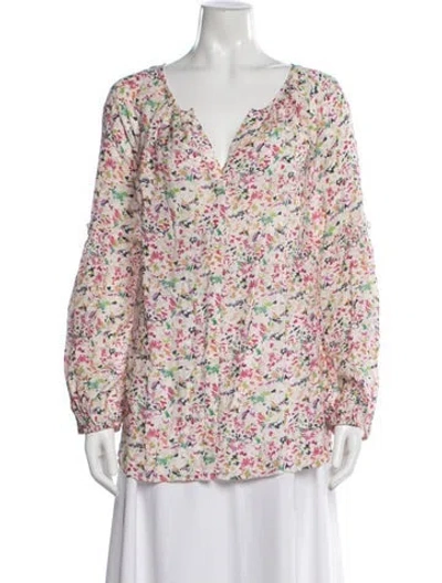 Pre-owned Tanya Taylor Floral Print V-neck Blouse W/ Tags In Neutral