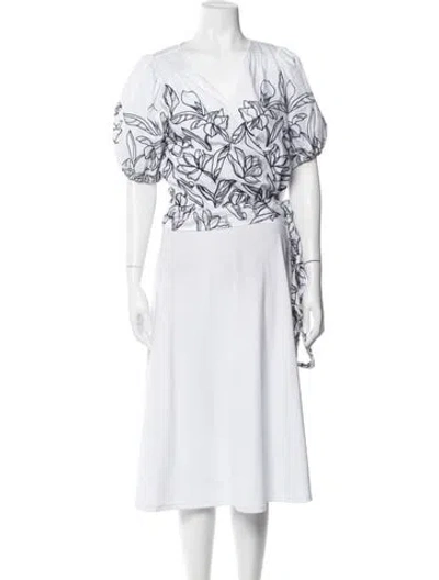 Pre-owned Tanya Taylor Floral Print V-neck Blouse In White