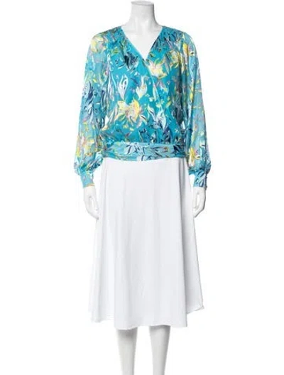 Pre-owned Tanya Taylor Floral Print V-neck Sweater In Blue