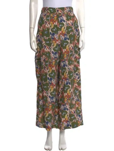Pre-owned Tanya Taylor Floral Print Wide Leg Pants In Green