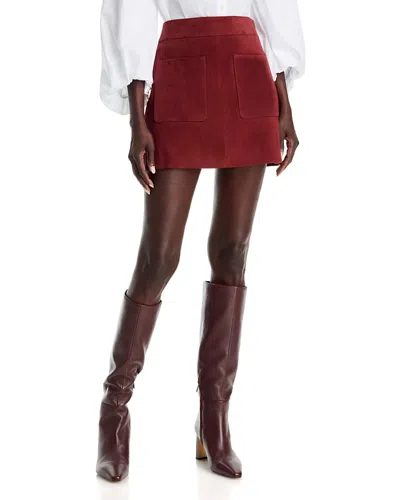 Tanya Taylor Fran Red Leather Mini Skirt In Gold