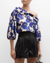 Tanya Taylor Georgia Asymmetric Puff-sleeve Top In Beige