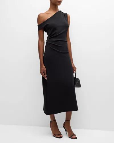 Tanya Taylor Gio One-shoulder Midi Dress In Black