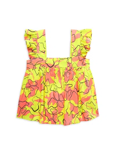 Tanya Taylor Kids' Girl's Bobbi Floral Top In Orange Multi