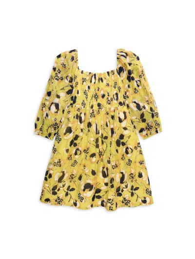 Tanya Taylor Kids' Girl's Karena Print Silk Blend Dress In Yellow Multi