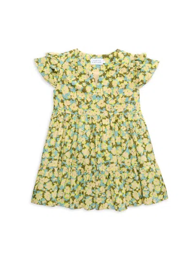 Tanya Taylor Kids' Girl's Marisol Leaf Print Mini Dress In Cameo Blue