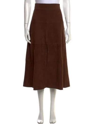 Pre-owned Tanya Taylor Goat Leather Midi Length Skirt In Brown