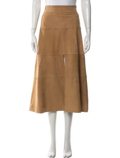 Pre-owned Tanya Taylor Goat Leather Midi Length Skirt In Brown
