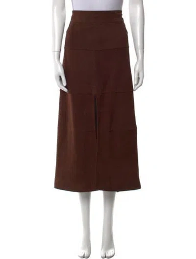 Pre-owned Tanya Taylor Goat Leather Midi Length Skirt W/ Tags In Brown