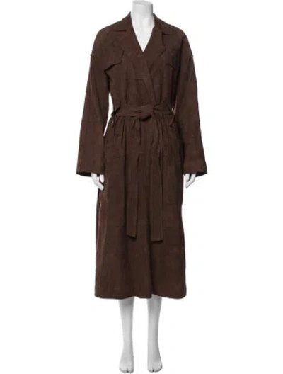 Pre-owned Tanya Taylor Goat Leather Trench Coat In Brown
