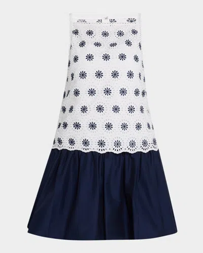 Tanya Taylor Grace Eyelet Drop-waist Mini Dress In White