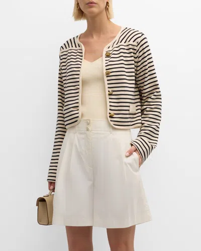 Tanya Taylor Graham Organic Cotton Stripe Cropped Jacket In Cream/black
