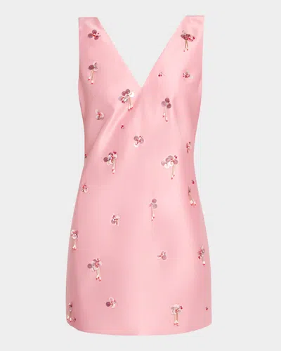 Tanya Taylor Halston Embellished Satin Mini Dress In Pink
