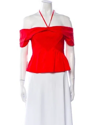 Pre-owned Tanya Taylor Halterneck Short Sleeve Crop Top W/ Tags In Red