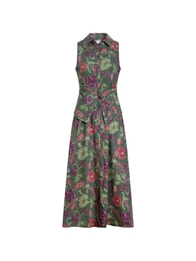 Tanya Taylor Hannah Floral-print Sleeveless Midi Dress In Green