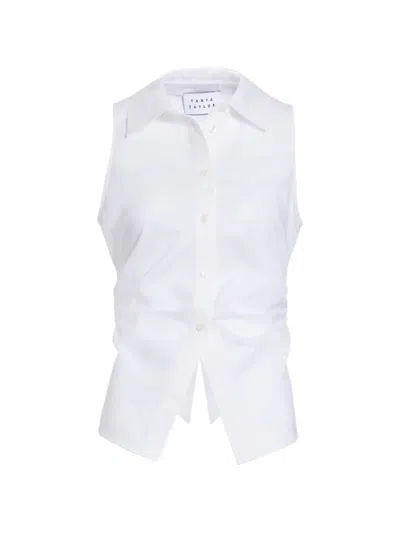 Tanya Taylor Hannah Ruched Sleeveless Top In White