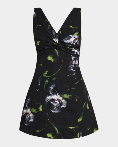 Tanya Taylor Harper Printed V-neck Mini Dress In Black/periwinkle Mul