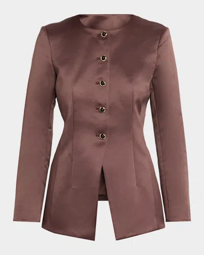 Tanya Taylor Heather Satin Blazer In Brown