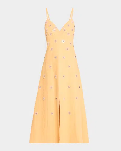 Tanya Taylor Hendrix Floral Sequined A-line Midi Dress In Cantaloupe