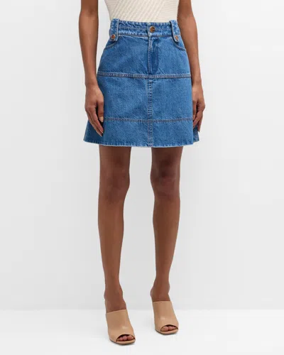 Tanya Taylor Hudie High-waist Short Denim Skirt In Medium Indigo Blue